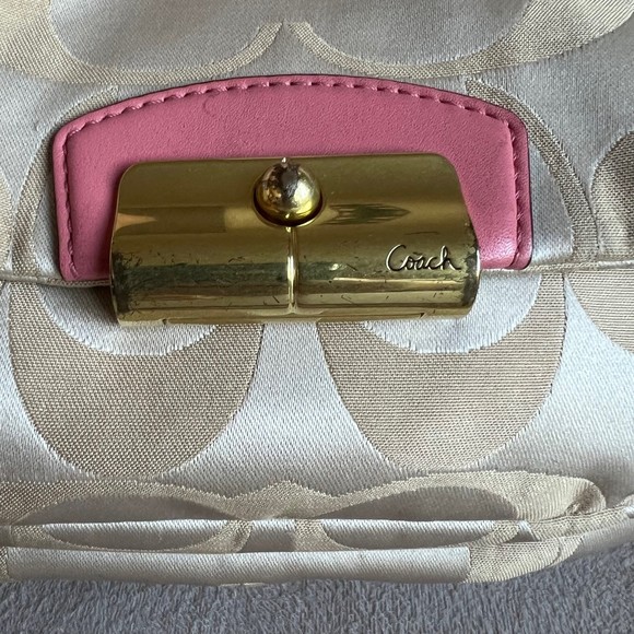 COACH Kristin Signature Large Hobo Tan Jacquard Pink Leather 2 Way Bag - Picture 3 of 11